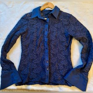 Anne Fontaine Lace button down shirt , in lace with fabric collar and cuffs.